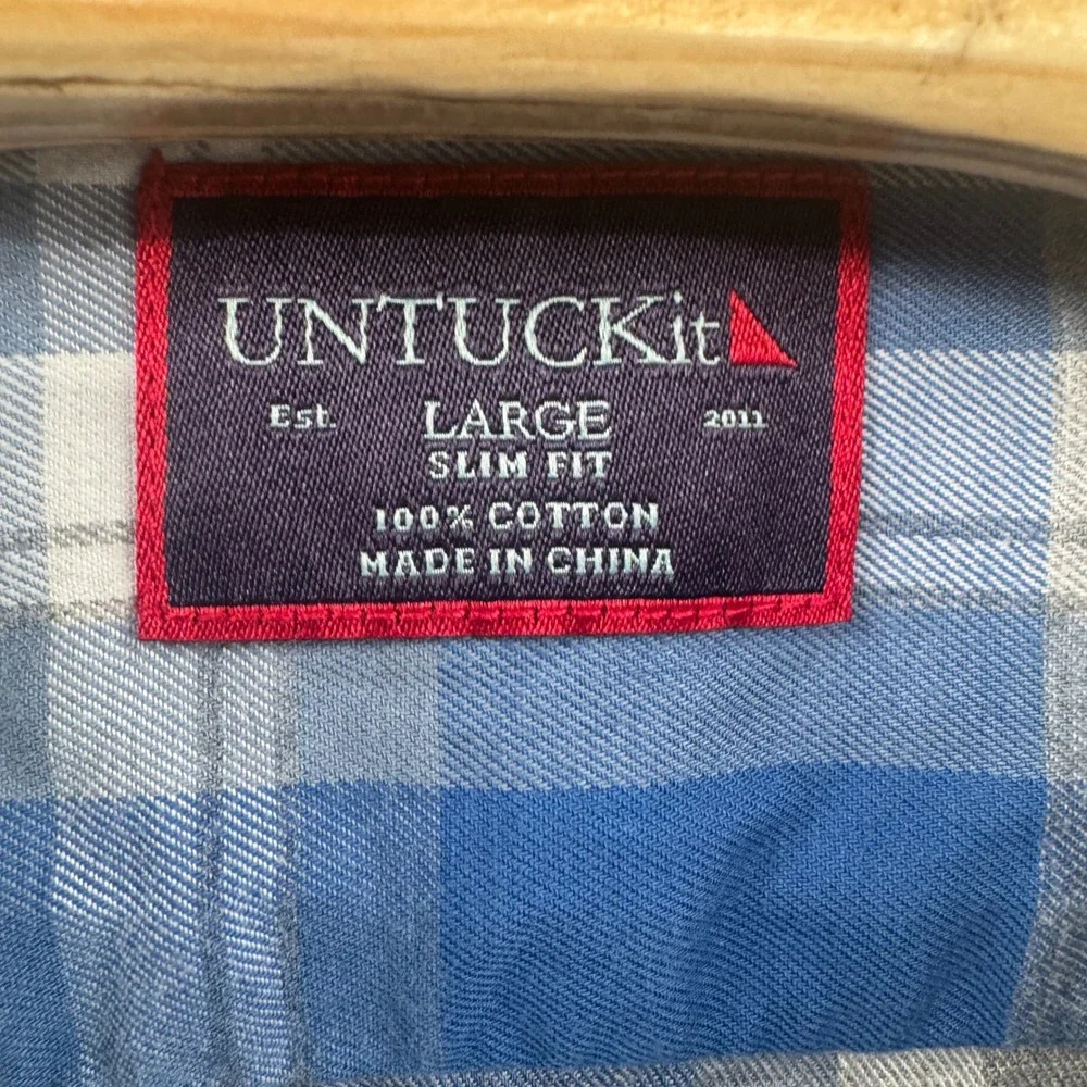 UNTUCKit Shirt Mens Large Slim Fit Blue Grey Plaid Long Sleeve Button Down - Picture 6 of 9